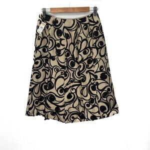 Skirt NEW Pure Silk A-Line Black Beige Swirl Print Sz 4 whimsygoth witchy swirl